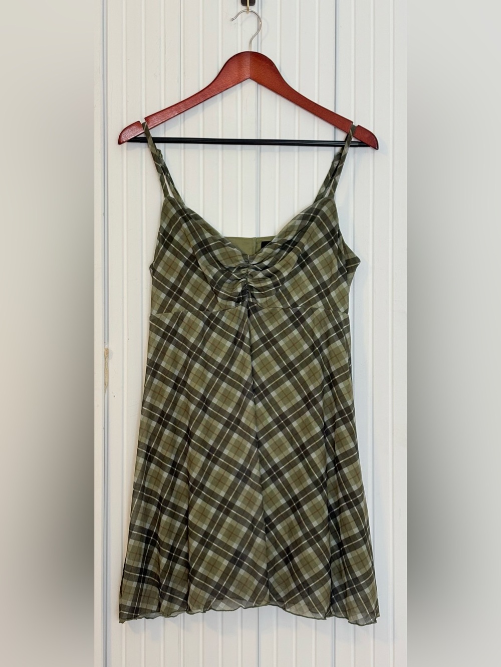 Social Collision Plaid Mini Dress Green XL Mesh Overlay Babydoll Punk Emo Preppy